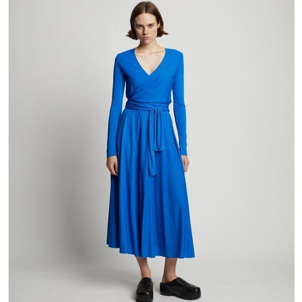 Proenza Schouler Matte Crepe Wrap Dress Long Sleeve in Bright Blue Size 8